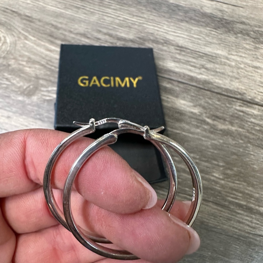 Gacimy 925 Sterling Silver Hoop Earrings Large Classic Polished Hoops - Picture 2 of 5